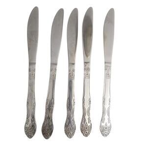 Rogers Stainless Steel Dinner Knives Set of 5 Floral Flatware China Vintage
